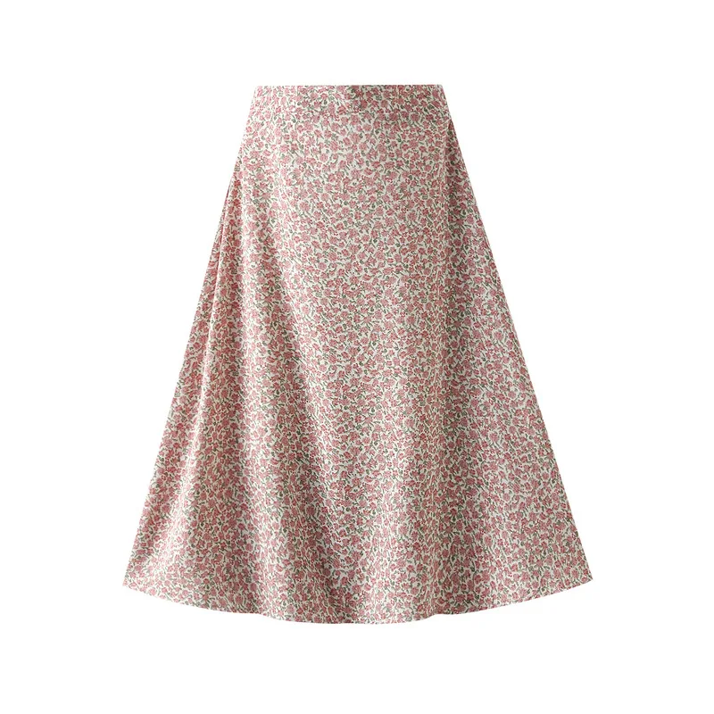 pink skirt Elegant Floral Printed Skirt Female Summer Sweet Girl Skirts 2022 Spring New Zipper High Waist Thin Midi A-Line Lining Skirt Skirts