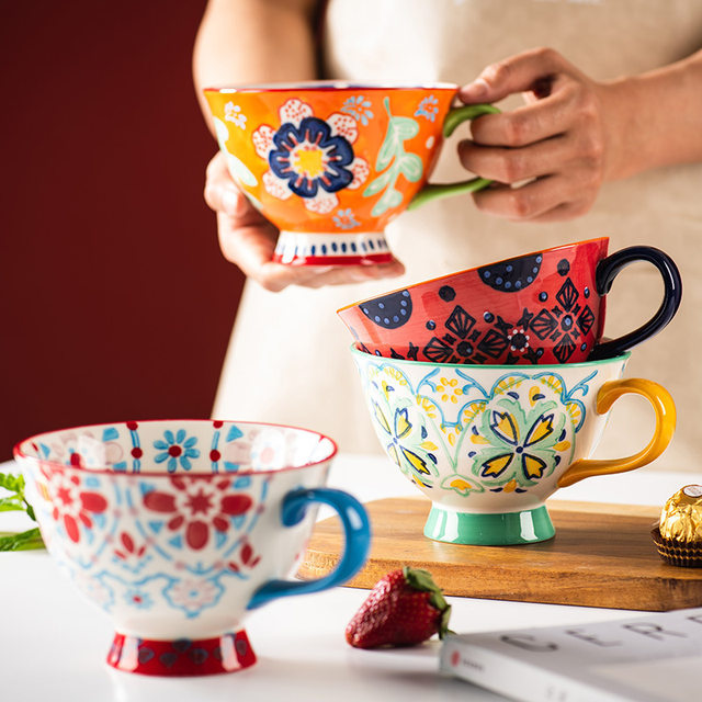 Porcelain Large Breakfast Cup Oatmeal Milk Bowl Household Ceramic Mug INS  Student Dorm Cereal Mug Mugs Coffee Cups