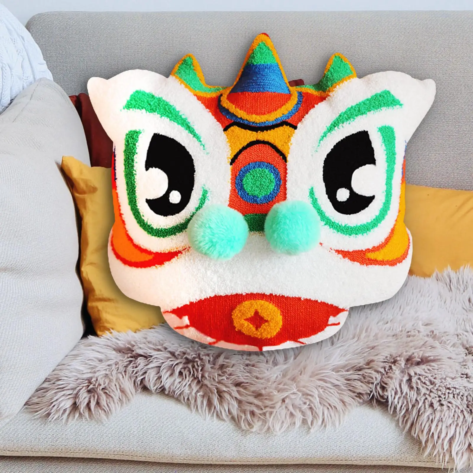 Lion Embroidery Pillow Case Pillowcase Traditional for Spring Festival Sofa