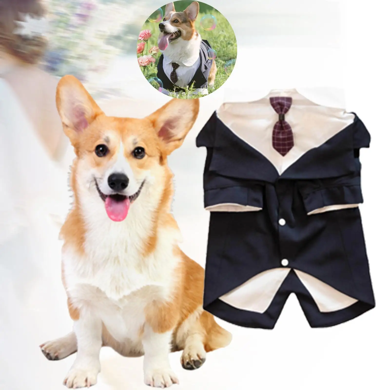 Dog Suit and Bandana Set Bow Tie Shirt Dog Wedding Party Suit Elegant Dog Tuxedo for Halloween Wedding Cosplay Birthday