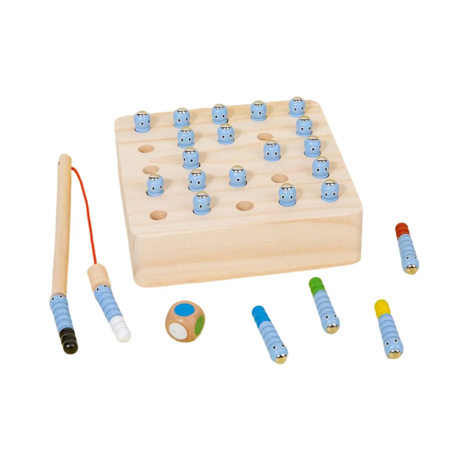 Wooden Fishing Game Toy Development Sensory Toy Sorting Memory Training Wood Montessori Catching Worm for Children Toddler Kids