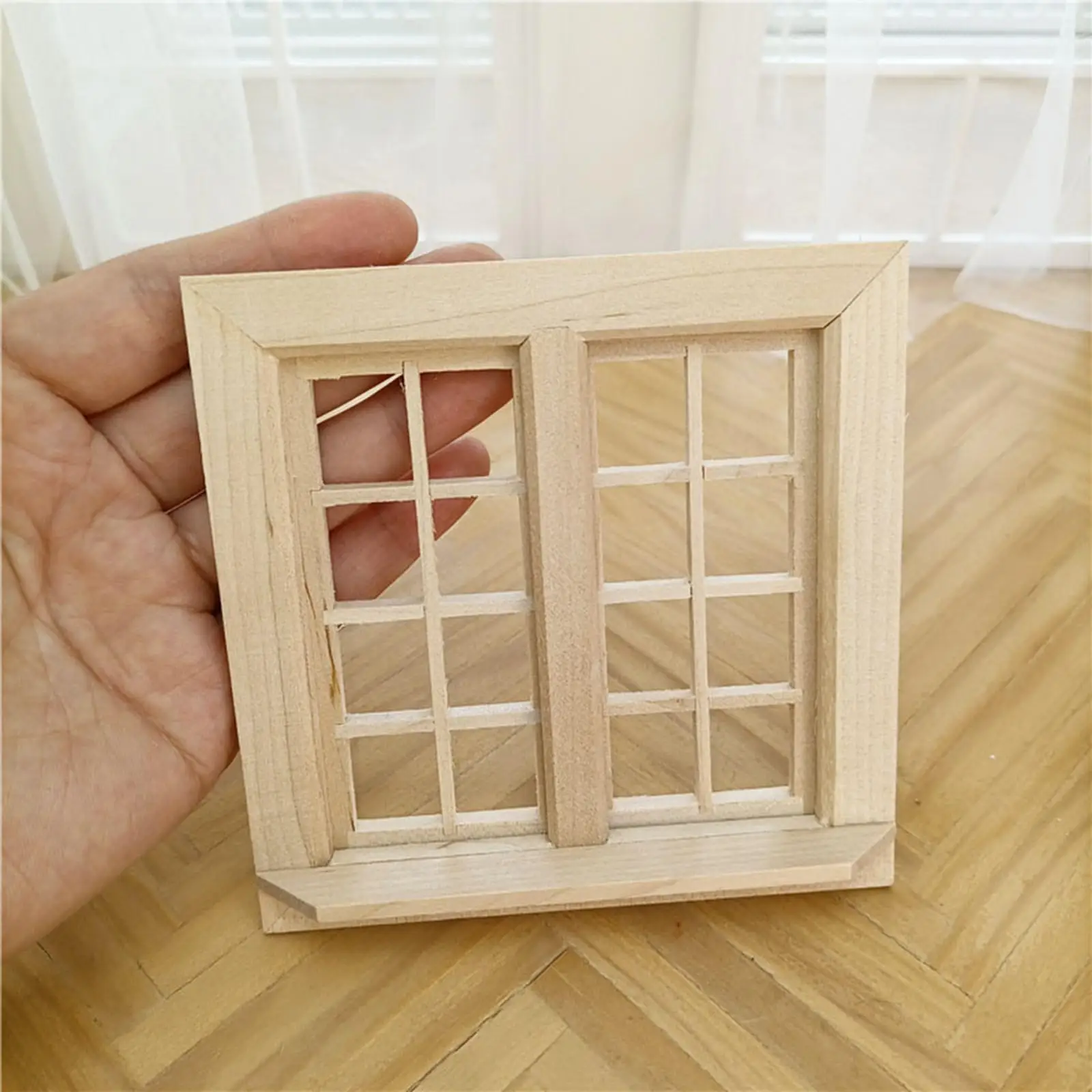 Wooden Dollhouse Miniature Window Decoration Kids Toys 16 Panel for Bedroom