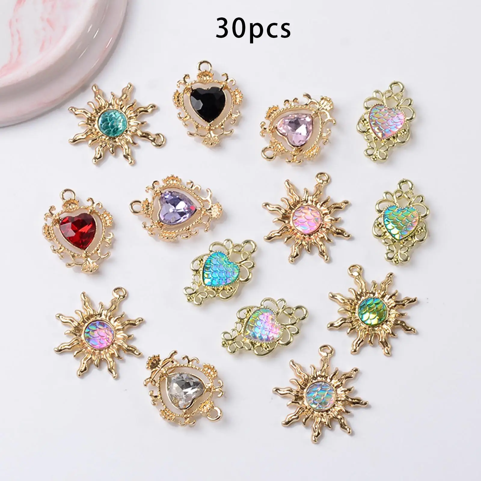 Metal Rhinestone Charms Pendants, 30 Pieces Mixed Color Pendants, for Jewelry Making Craft Supplies Keychain Bracelets Earring