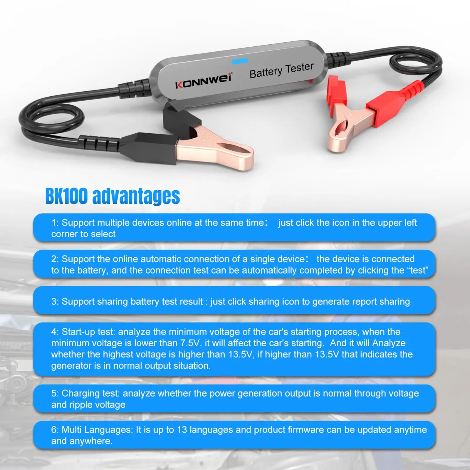 Wireless Car Battery Tester 100-2000 CCA BT Battery Tester Battery