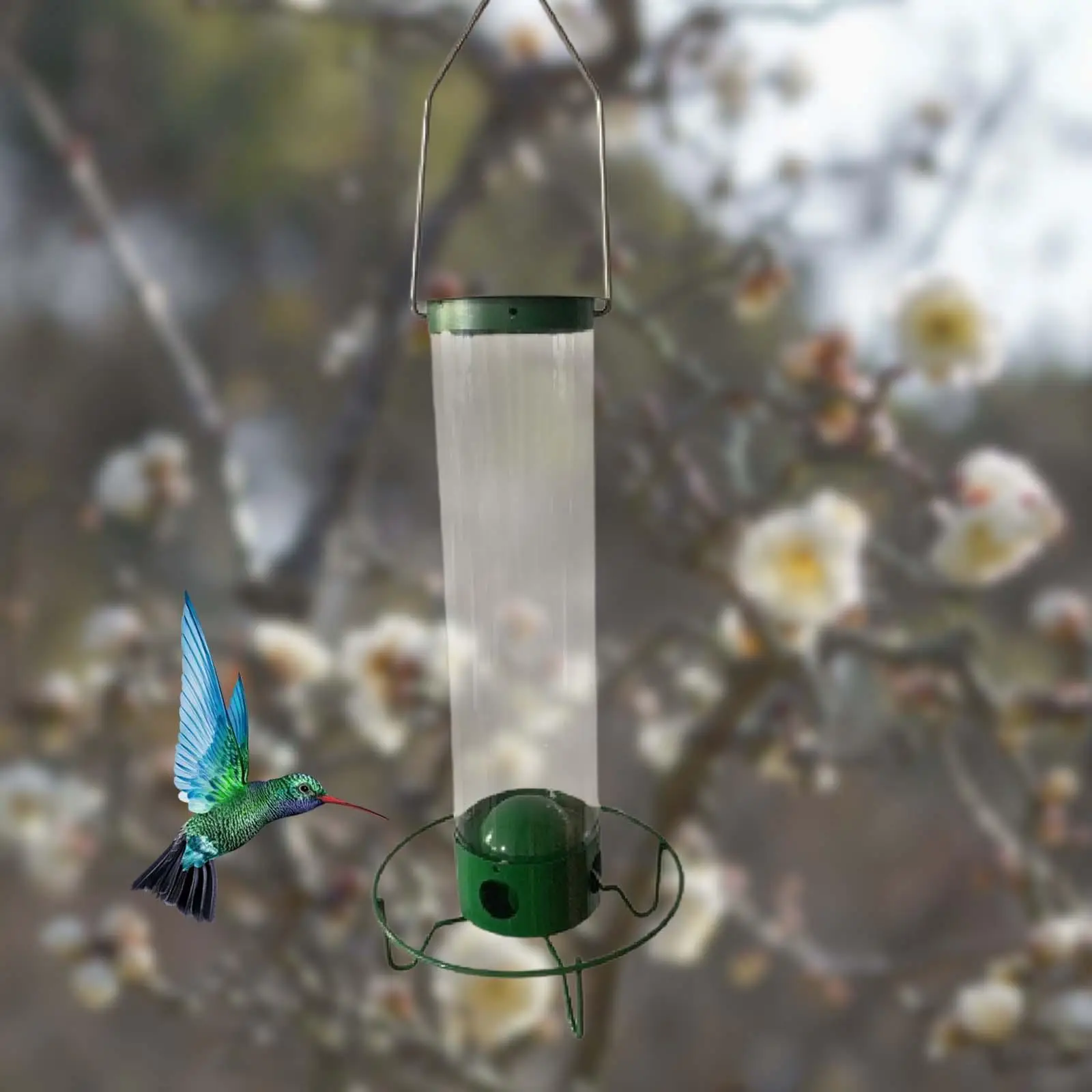 Bird Feeder Garden Decoration with Four Feeding Ports with Hanging Hook Automatic Bird Feeder for Bird Watchers Gift Outside