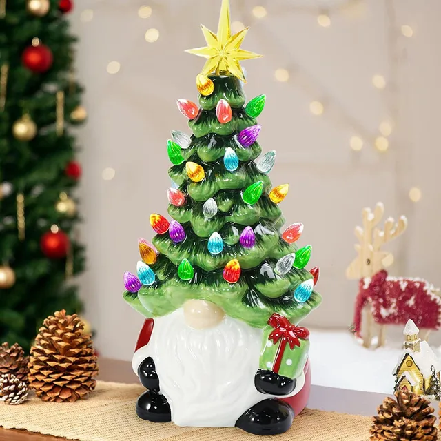 Ceramic Christmas Tree Tabletop Ornaments Vintage Ceramic Christmas Tree  Holiday Decorations with Multi-Color Lights,Festival Gift,Desktop Decor,Not  Including Batteries 