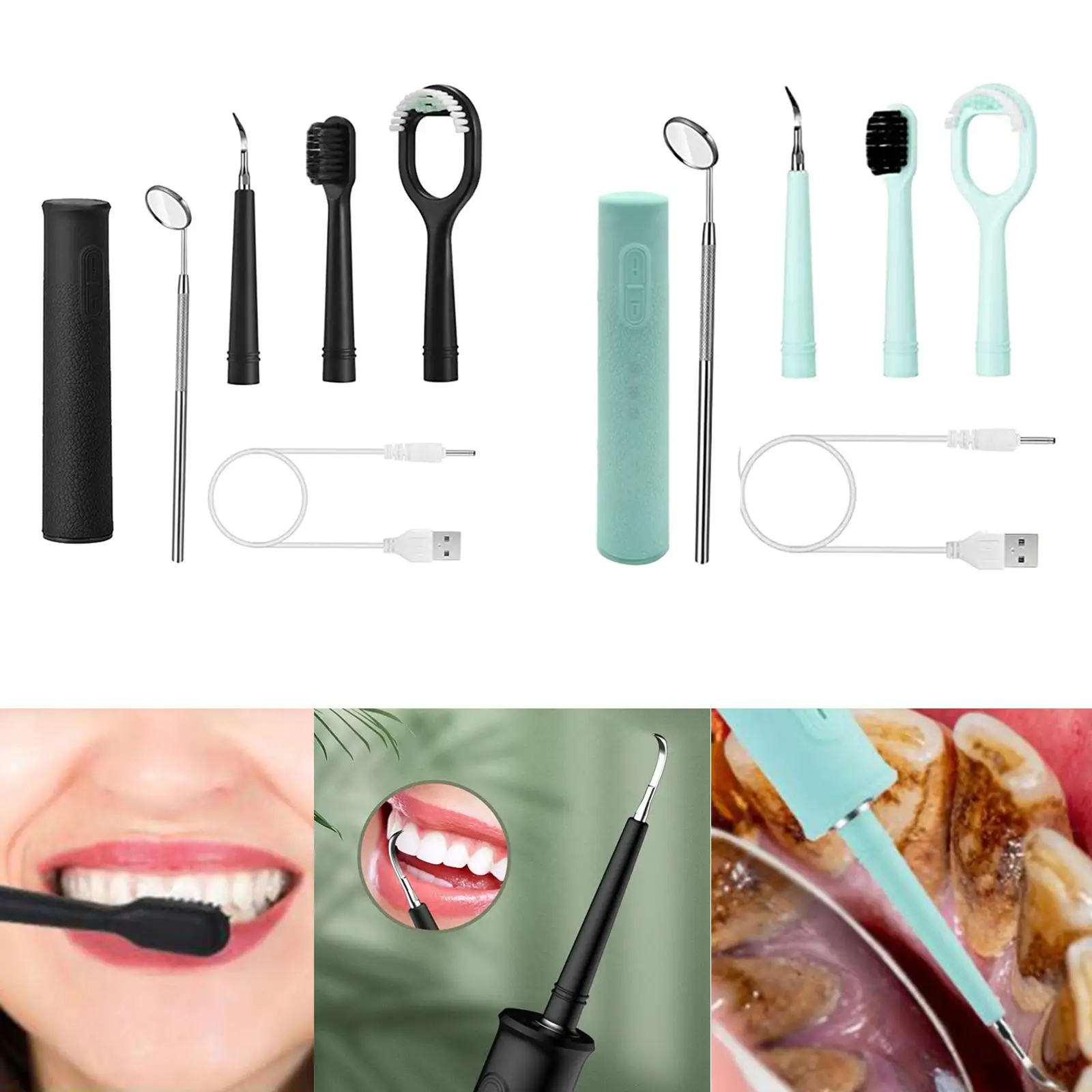 Electric Ultrasonic Dental Tartar Plaque Calculus Tooth Remover Set Cleaner