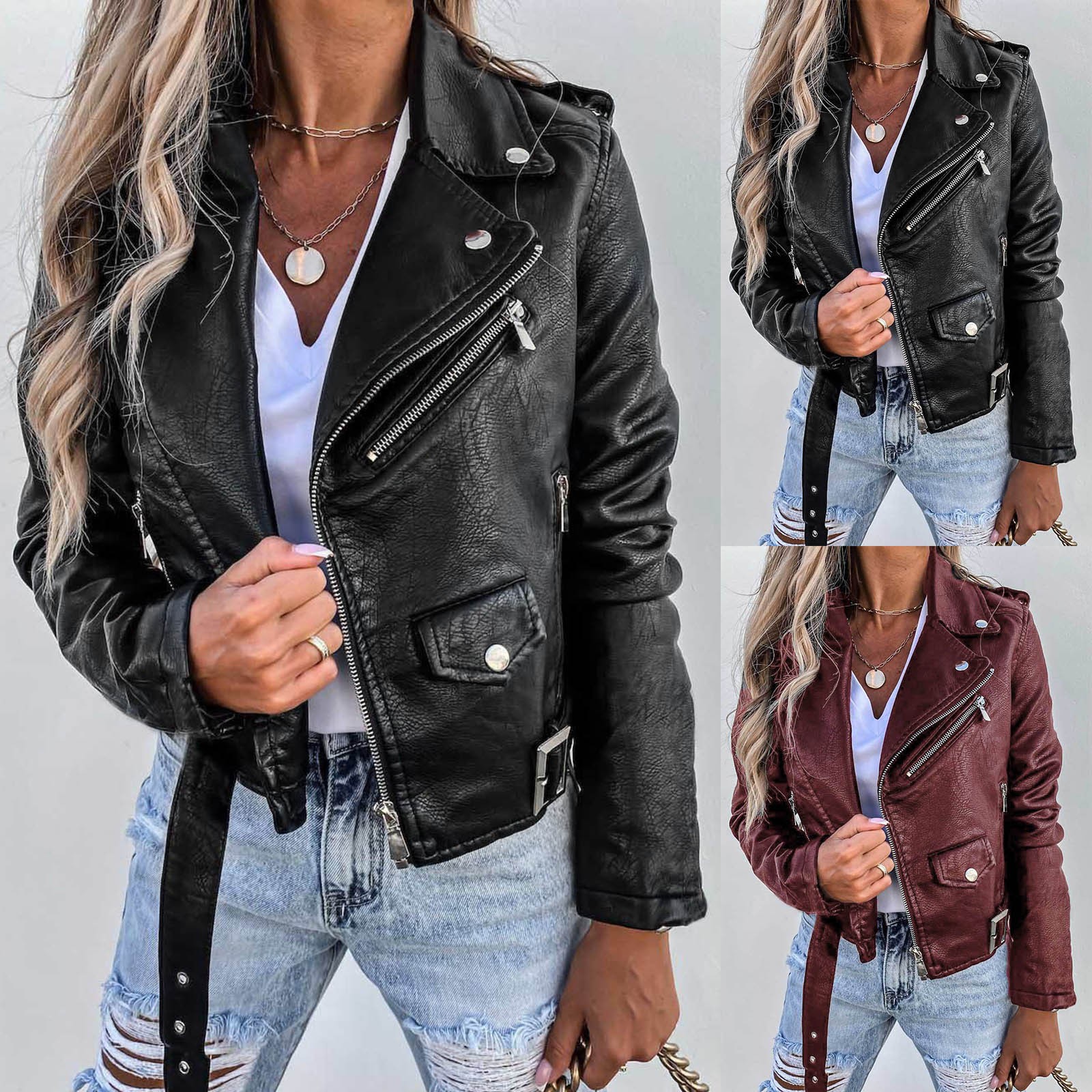 Description Picture 2 of itemAutumn Winter Jacket Pu Leather Coat Jackets For Women 2022 Locomotive Short Zipper Coat Autumn Winter Coat For Women chaquetas