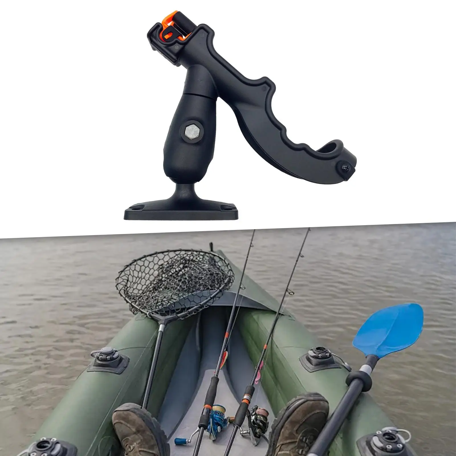 Kayak Rod Holder Adjustable Nylon Black Large Clamp Opening 360 Degrees Rotatable Accessory for Kayak Boat Dock Yacht Canoe