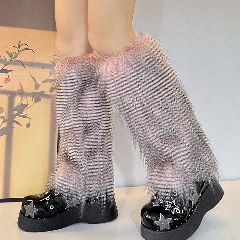 Y2K Goth Furry Faux Fur Women Leg Warmers Boot Covers Harajuku Lolita Girls Punk Fashion Cute Jk Hipster Warm Fluffies Leggings