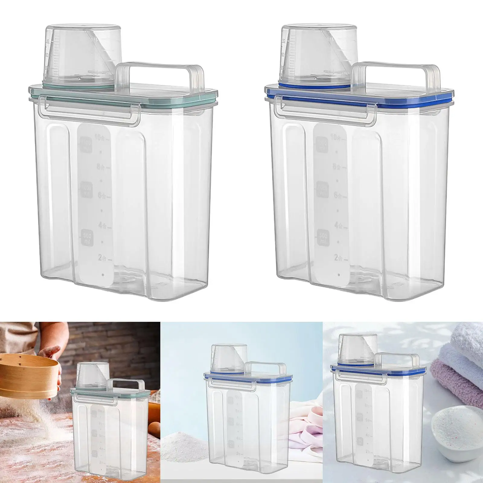 Laundry Powder Dispenser 1.5L Multifunctional Liquid Soap Dispenser with Lid for Laundry Room Food Kitchen Bathroom