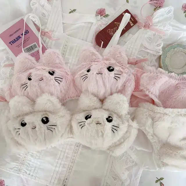 Bra Set Japanese Girl Cat Anime Underwear Lingerie Sexy Kawaii Kitty Furry  Plush