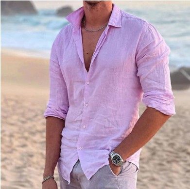 2022 Men's Casual Long Sleeve Shirt Street Wear Lapel Button Solid