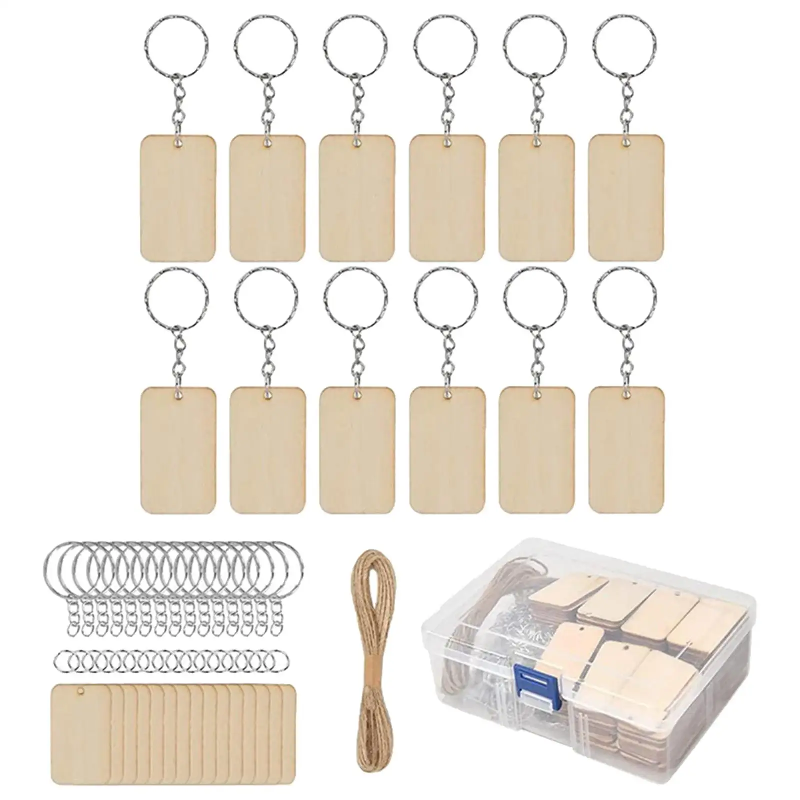 Wooden Blank Tags Blank Keychains Set of 80 Keychains 10m Rope