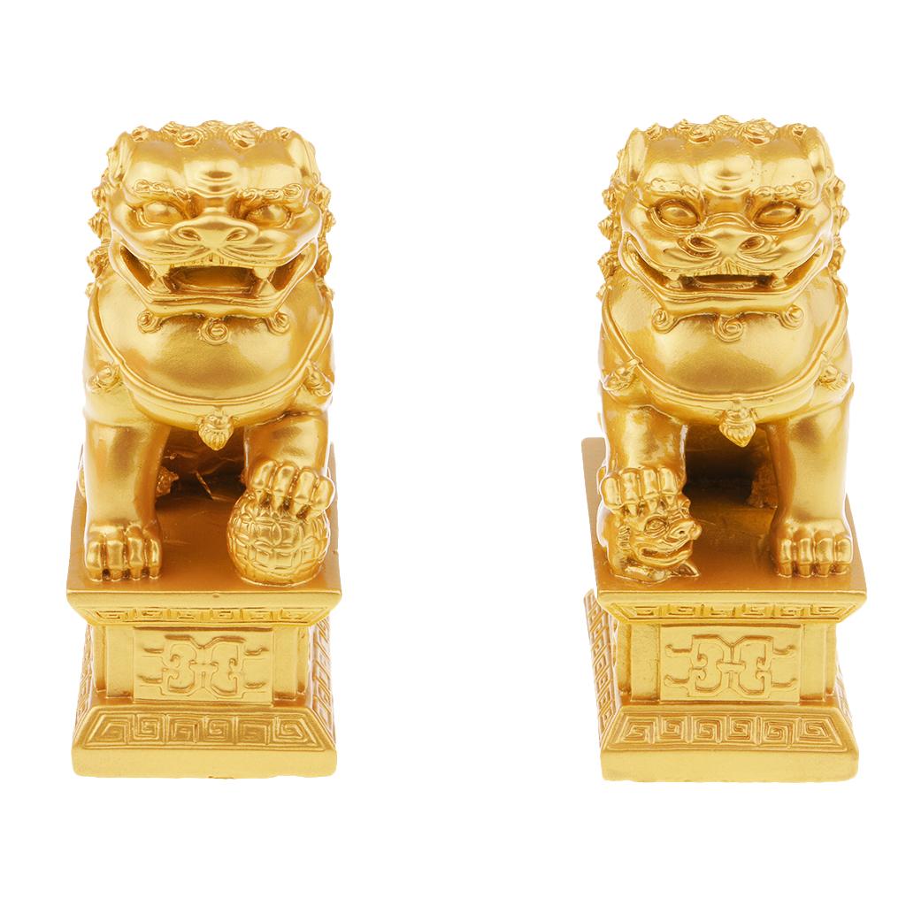 Lucky Pair of Lions Lion Statues to Ward Off Evil Energy Feng Shui Decor Craft Home Decoration