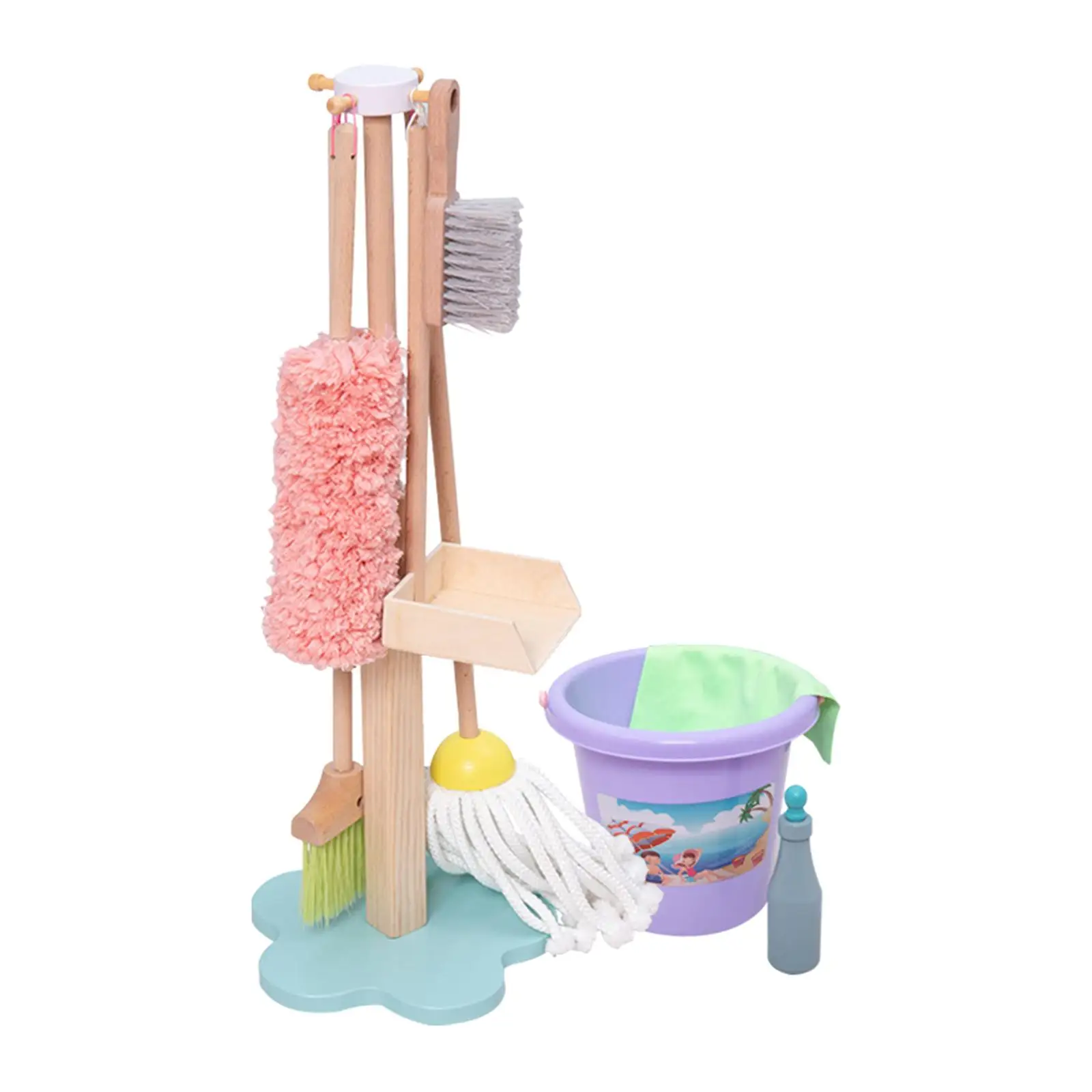 9x Children Cleaning Tools Housekeeping Supplies Hanging Stand Role Pretend Brush Dustpan for 3~8 Boys Children Gifts