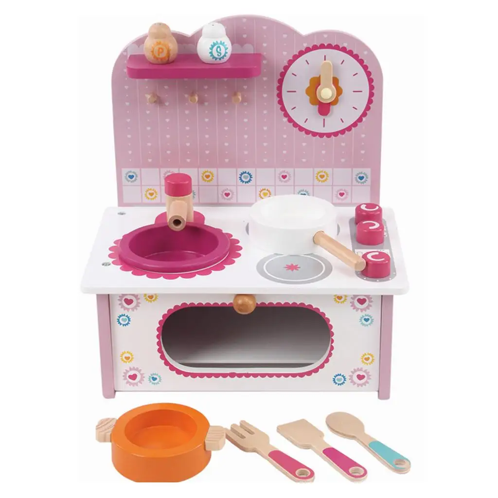  House Kitchen Cookware Playset Kid Pretend Toy Cooking Water Tank  Bench  Utensils Kitchenware Set Girls Gifts