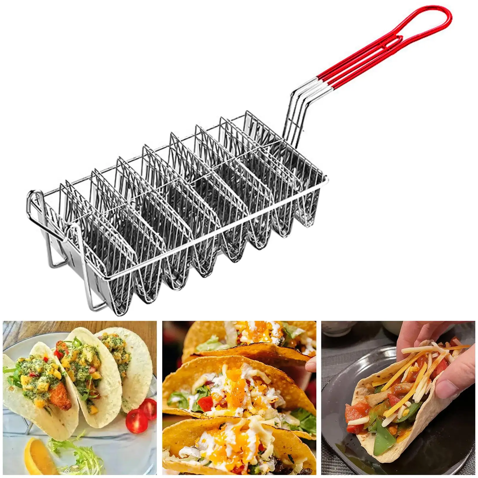 Stainless Steel   Cake Toast Holder French Fries with Grip Handle  Fryer Basket  Bowl Shell Maker Kitchen Fried Basket