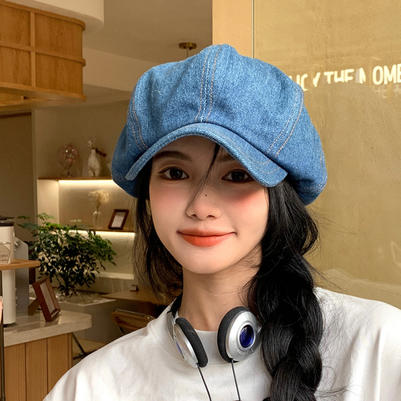 Koreanische Neue Denim Baskenmütze Frauen Frühling und Herbst Retro Große Kopfumfang Wolke Hut Mode Lässig Achteckigen Maler Kappe – Detail 2