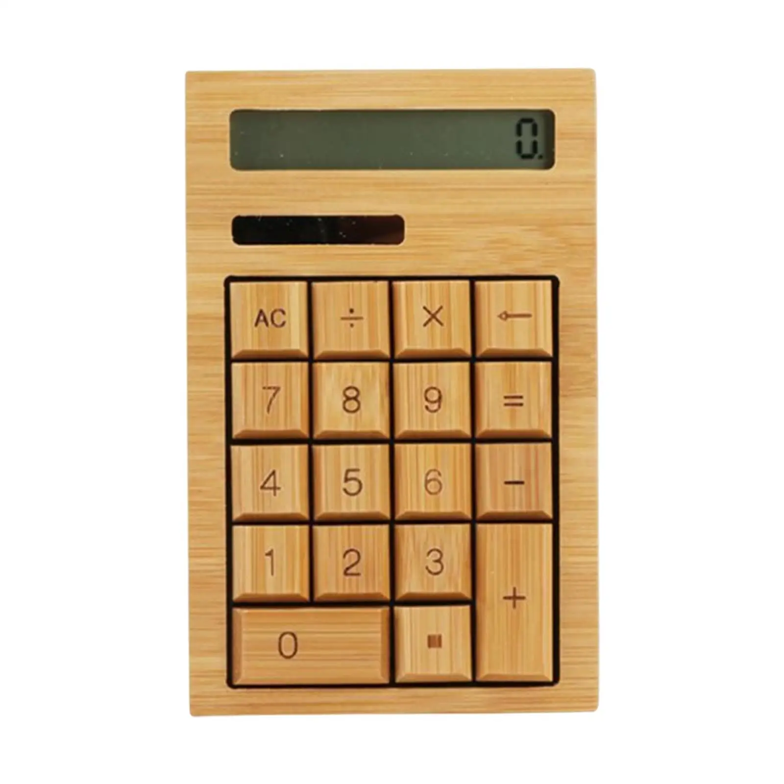 Bamboo Calculator Solar Power Portable 18 Buttons Anti Static 12 digits Desktop Calculator Functional for Business Office Home