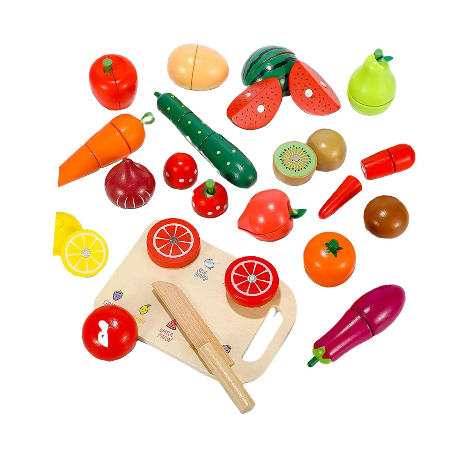 Wood Cutting Fruit Play Food Kitchen Accessories Toy Smooth Edge Durable Colorful for Kids , Boys, Girls Gift Easily Store