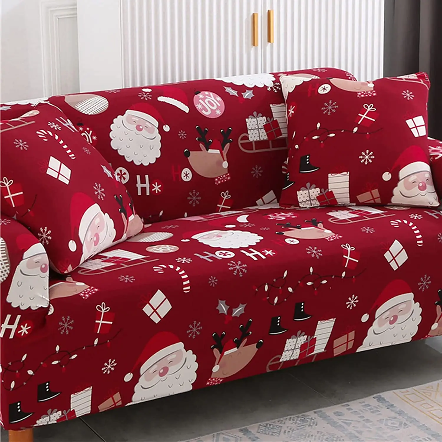 Эластичный чехол для дивана с Санта-Клаусом, снежинкой и пряничнымчеловеком, можно стирать в стиральной машине, праздничный подарок, чехол надиван для гостиной на 1/2/3/4 места