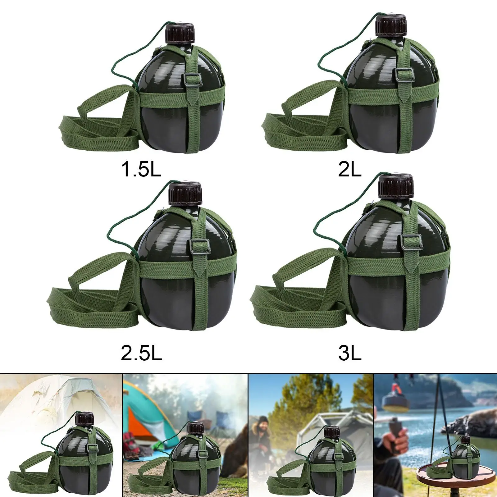 1.5/2/2.5/3L Army Green Flask Military Training Shoulder Strap Drinker Outdoor Kettle Aluminum Hiking Water Bottles Drinkware