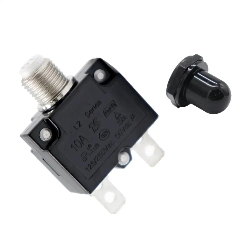 Push Button  Thermal Circuit Breaker Overload  10A + Black Cap