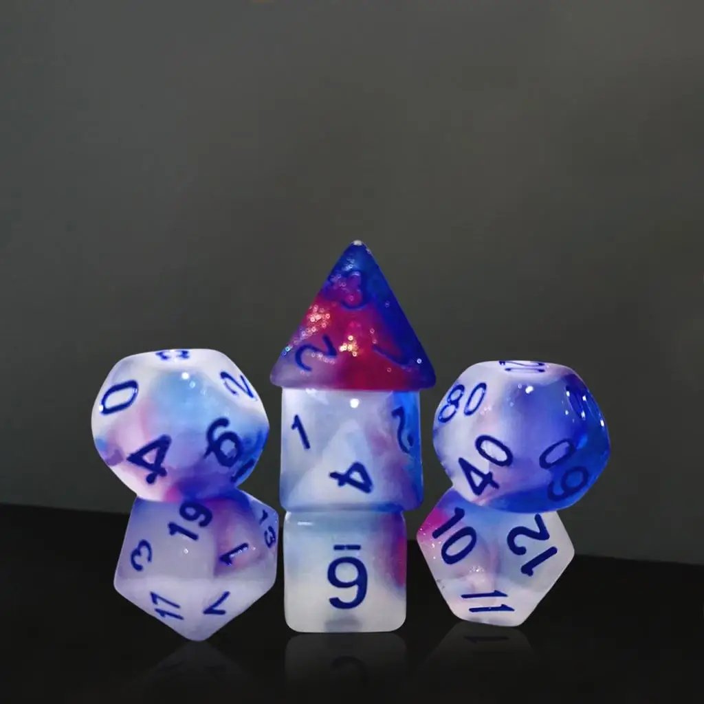 Set of 7 Polyhedral Dice Glow in Dark D4-D20 Die for Roll Playing Games