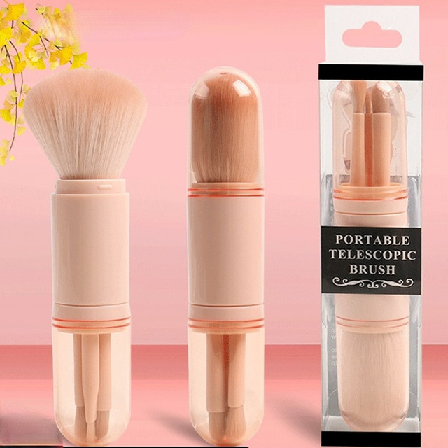 Travel Portable Makeup Brush Set - Mini 4 in 1 Face Powder Foundation  Blending Bronzer Brushes, Lip Brush, Highlight Brush, Eyeshadow Brush