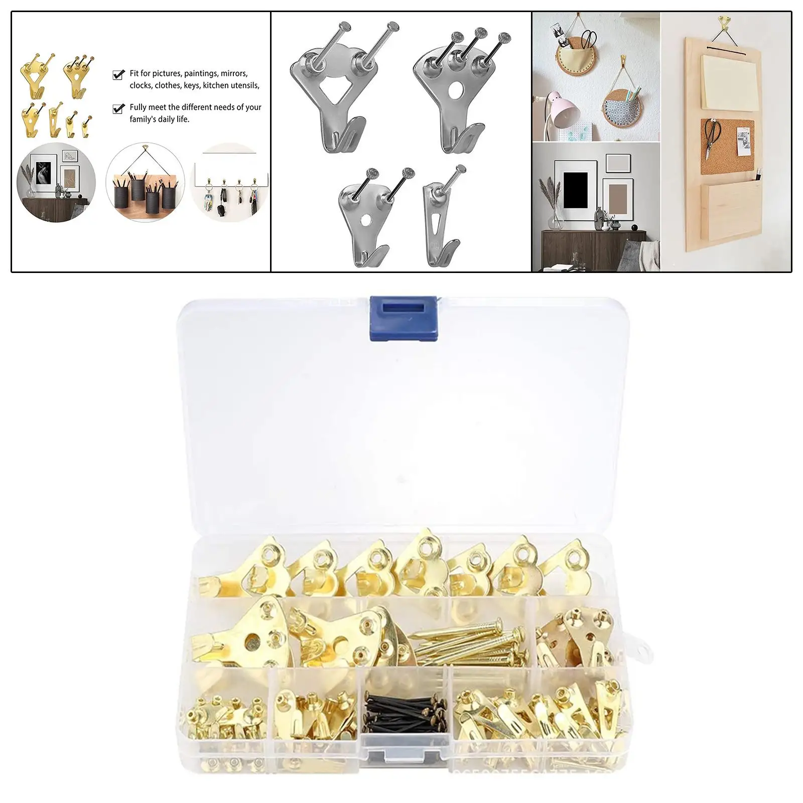120x Heavy Duty Picture Hangers with Nails Hardware Photo Frame Hooks for Jewelry Artwork Photos Picture Frame Bags Mirror