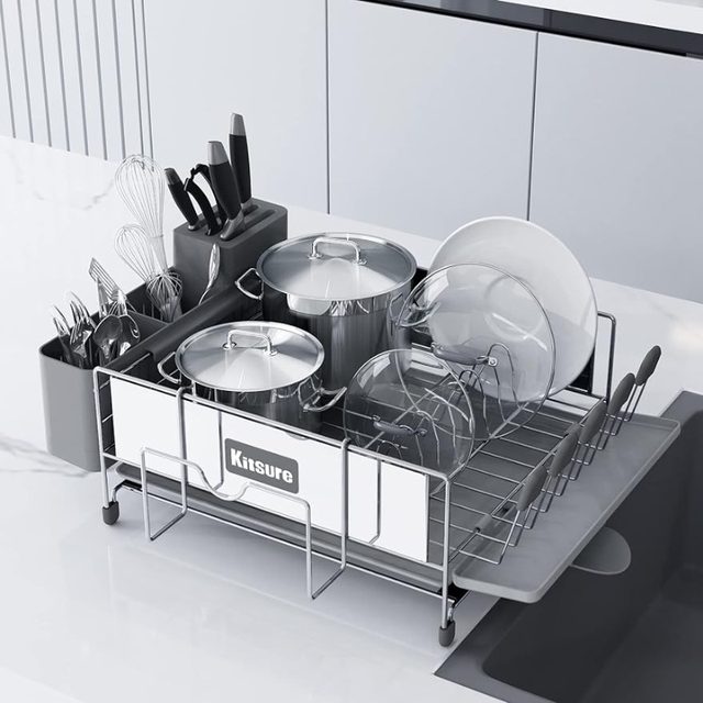 Kitsure Dish Drying Rack- Space-Saving Dish Rack with a Cutlery Holder for  Kitchen Counter Durable Stainless Steel - AliExpress