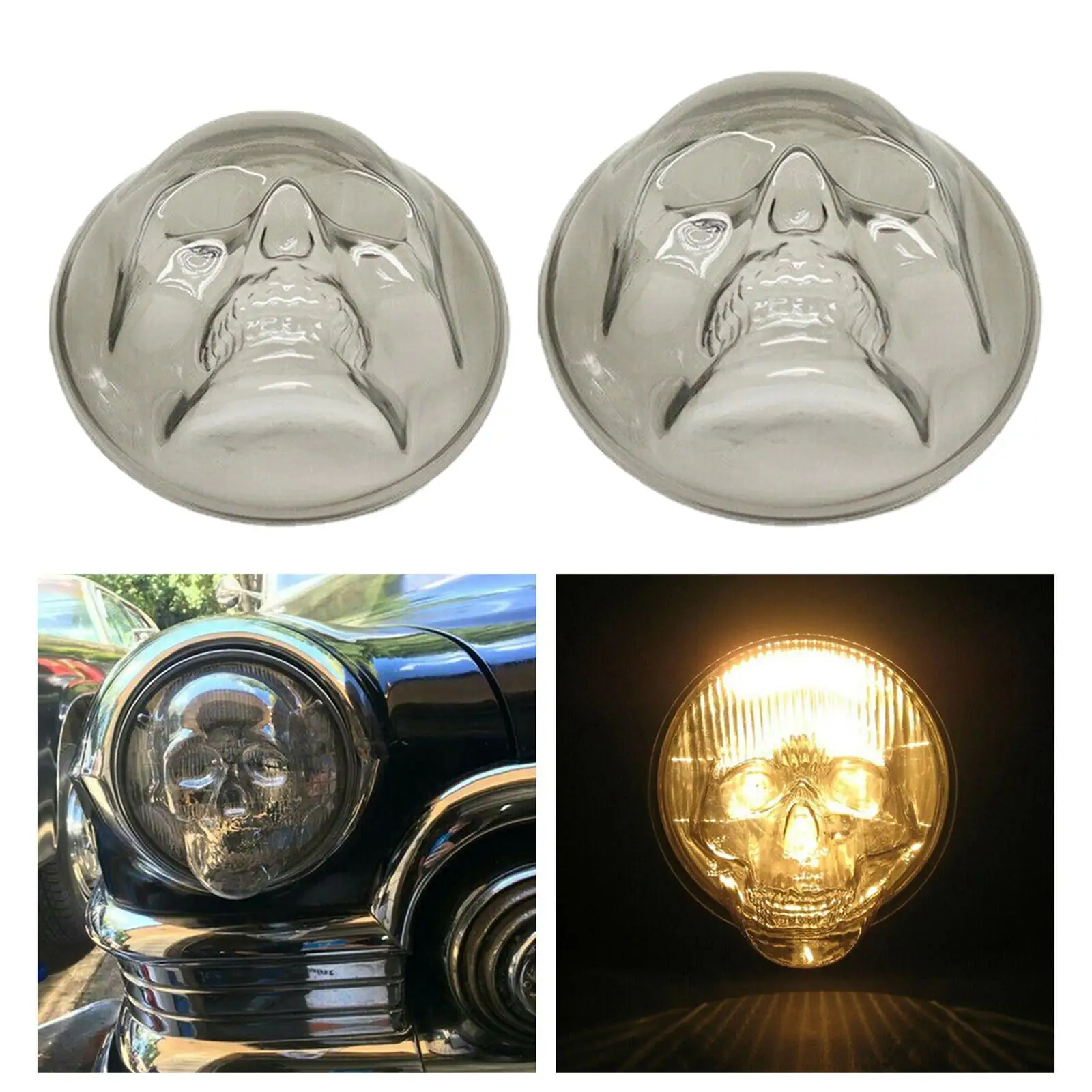 2pcs Vehicle Skull Headlight Covers PC Resin Material Easy to Install Accessories Supplies  for Car Truck Halloween Decoration