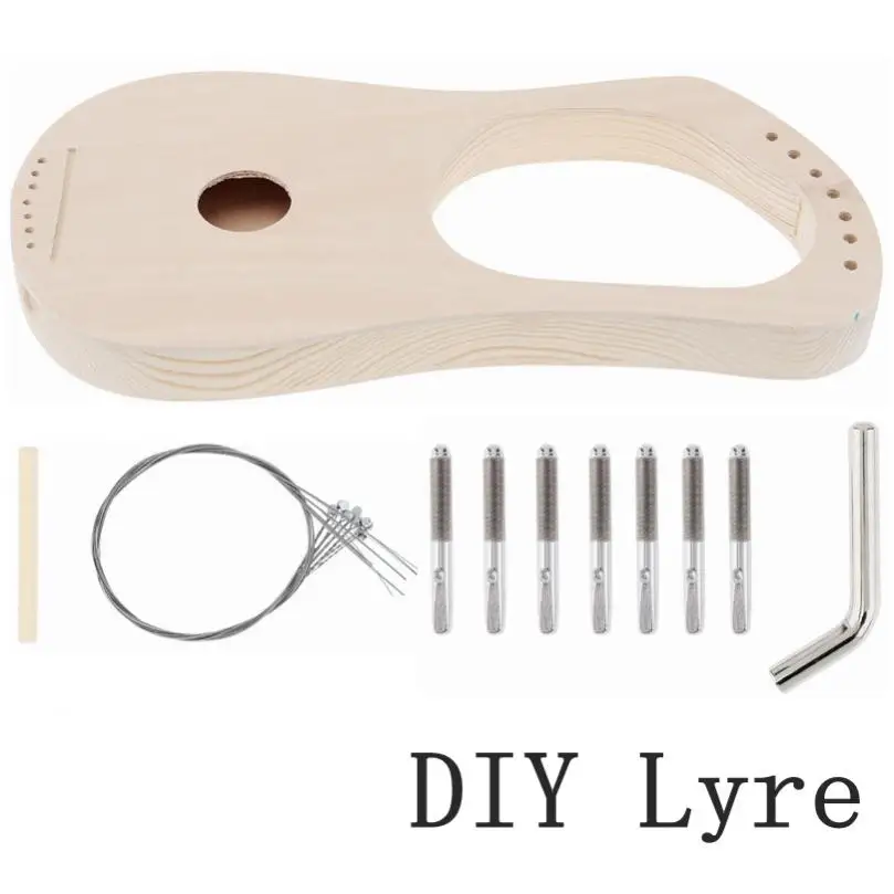 lotmusic DIY kit 7 strings Lyre Harp For Adult Kids Beginner with Tuning Wrench manual full accessaries 