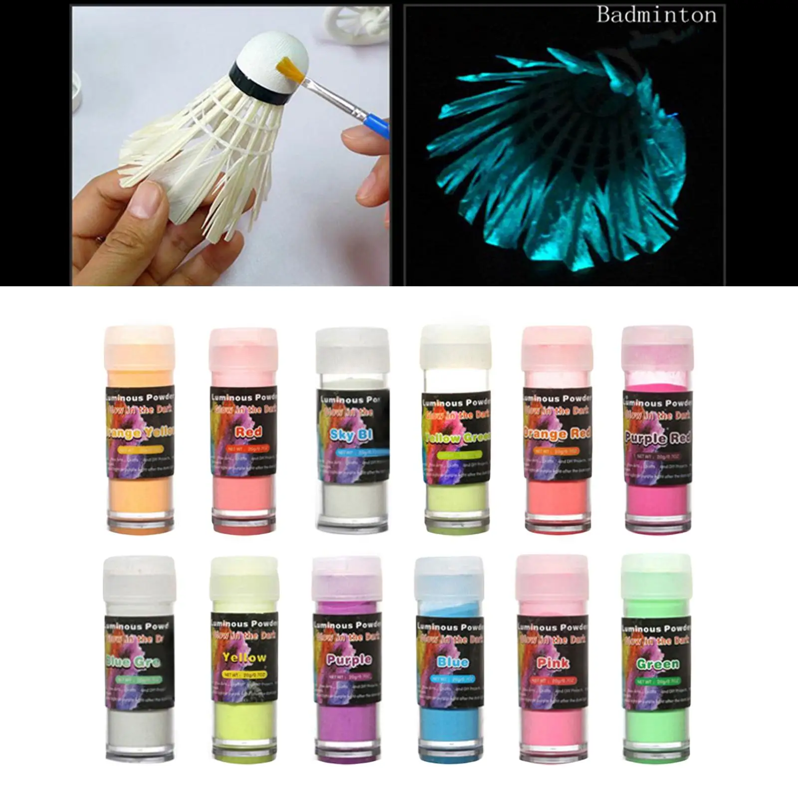 12x Luminous Powder 20G/Bottle Glow in The Dark Pigment Set for Slime Nails