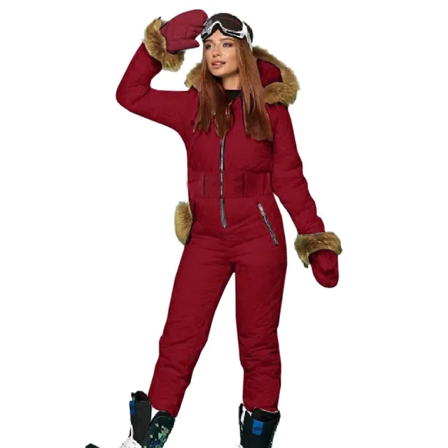 Mono de esquí con capucha de piel para mujer, abrigo de invierno, ropa de  abrigo de
