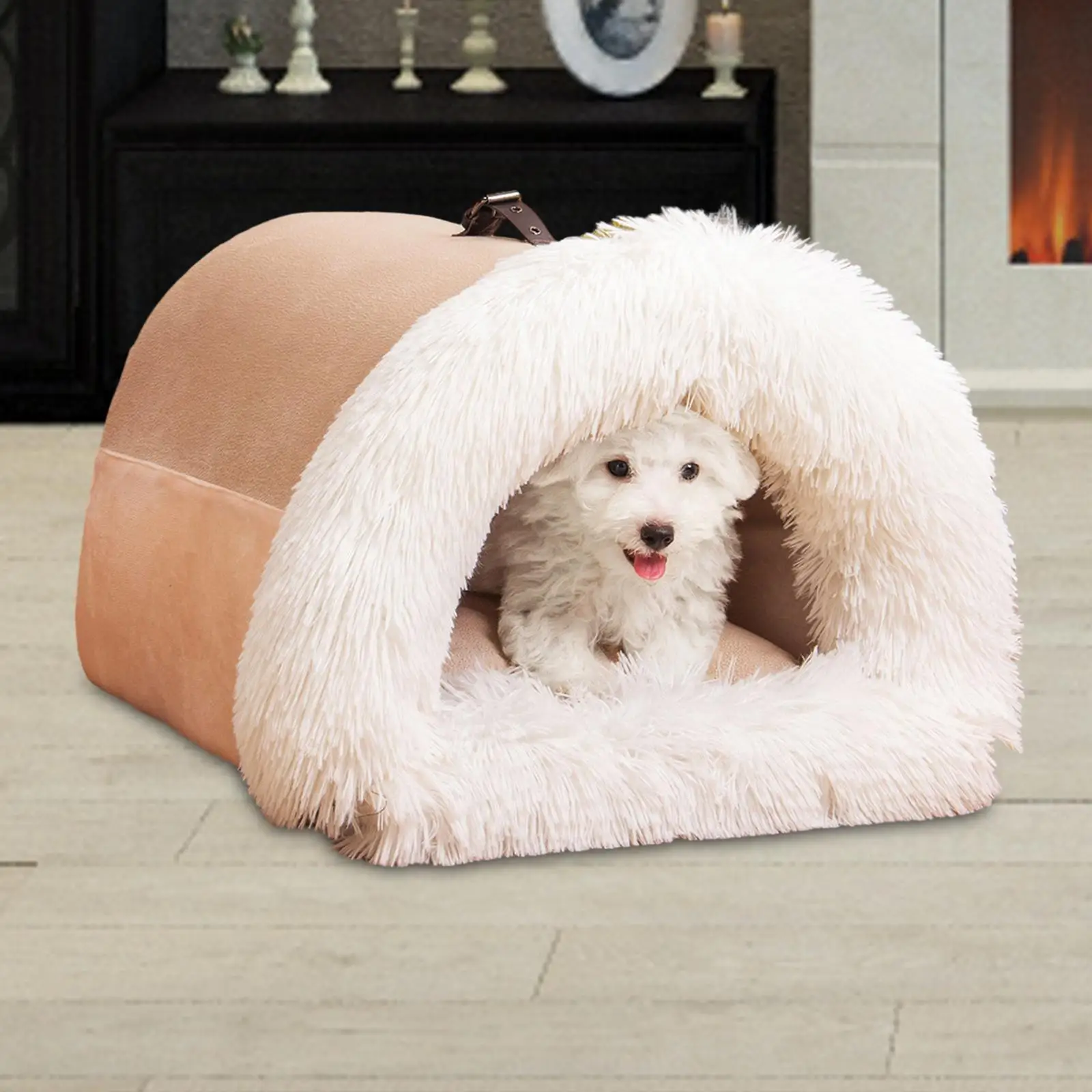 Semi Enclosed Pet Cat Nest Cat Bed Anti Slip Bottom Potable with Handle Calming Pet Supplies Cozy Kennel Hideout for Cats Dog