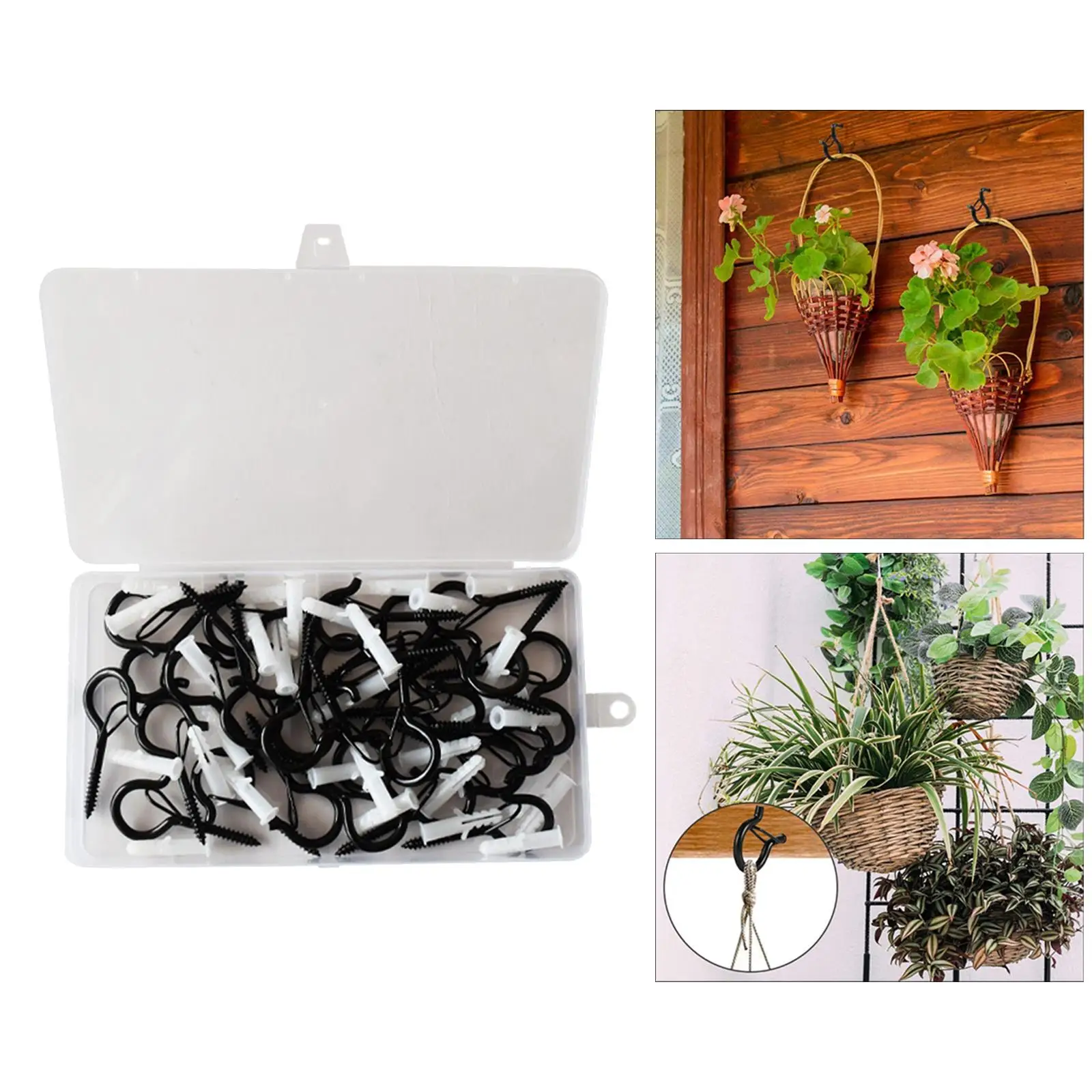 36Pcs Ceiling Q-Hanger Hooks Outdoor Windproof Home 2 Inches Screw Hanger for Party Wind Chimes Plants String Lights Black