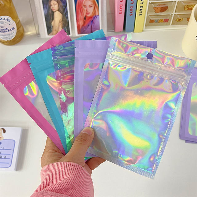 50 Pieces Cute Laser Self Sealing Little Small Plastic Bags for Jewelry  Display Bags Pouch and