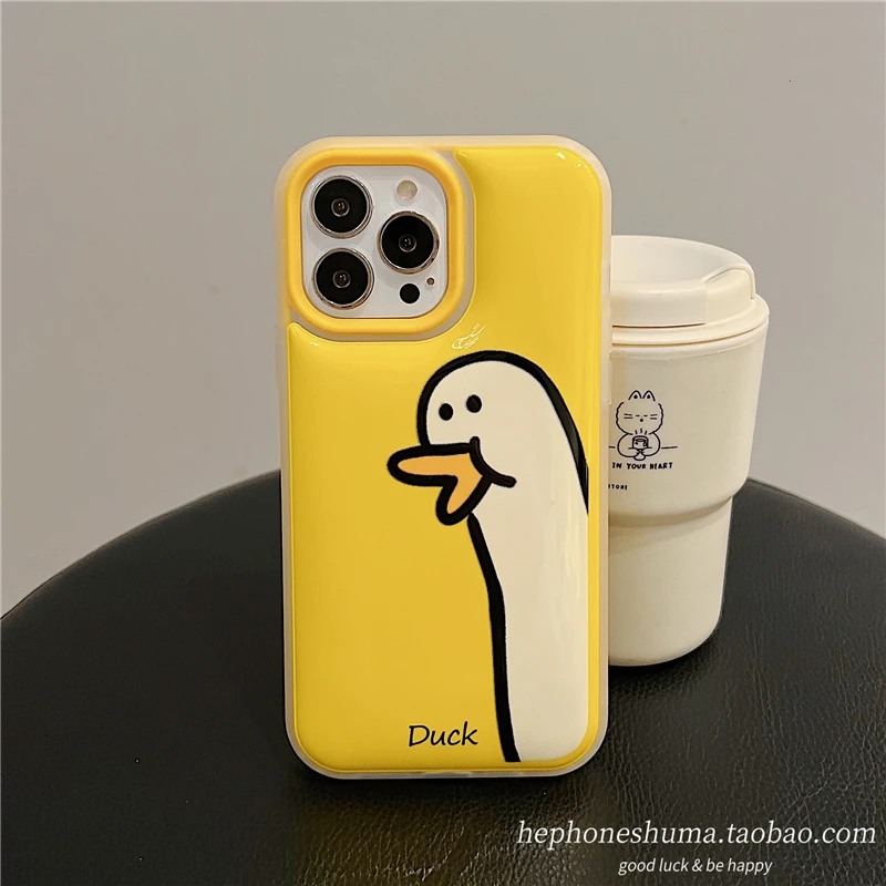 iphone 12 pro max silicone case Cute Cartoon Duck Phone Case for iPhone 11 12 13 Pro Max X XR XS Max Soft Cover 3 in 1 Air Bag Shockproof Protective Shell Women iphone 12 pro max cover