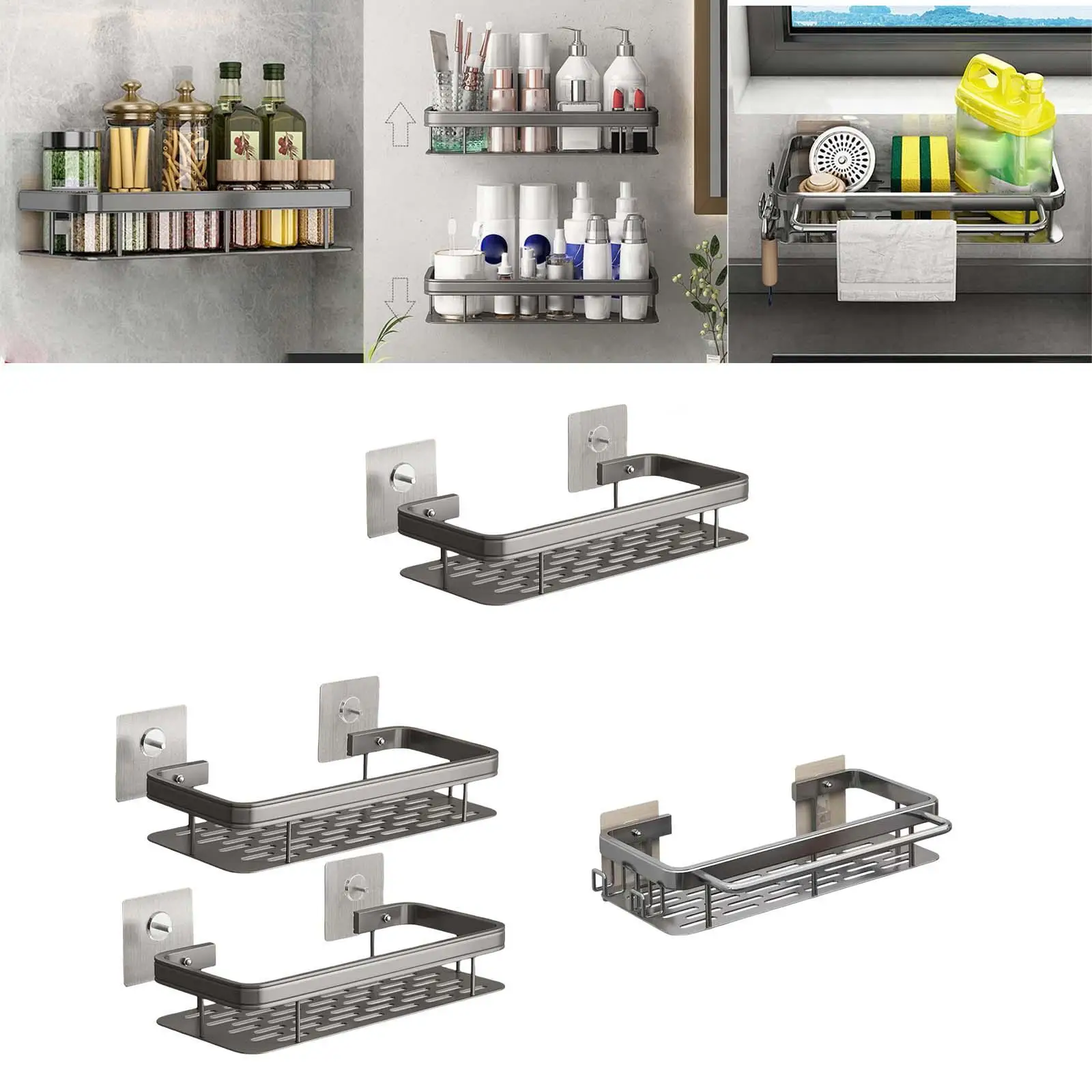 Wall Mounted Shower Caddy Bathroom Shelf Multifunction Toilet Storage Rack Aluminium Toilet Shower Dorm Bathroom Household