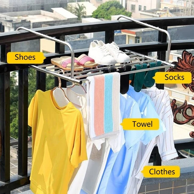 ATYUJKB Tendedero De Ropa Exterior para Balcon, Estante De Secado 5  Varillas con Ruedas De 360°, Acero Inoxidable Tendedero De Ropa MóVil