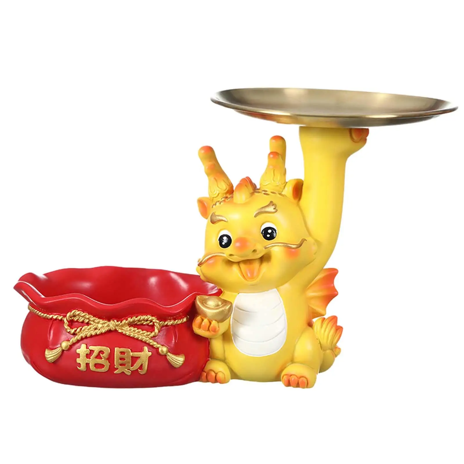 Chinese New Year Dragon Figurine Tray Ornament for Cabinet Bedroom Bookshelf