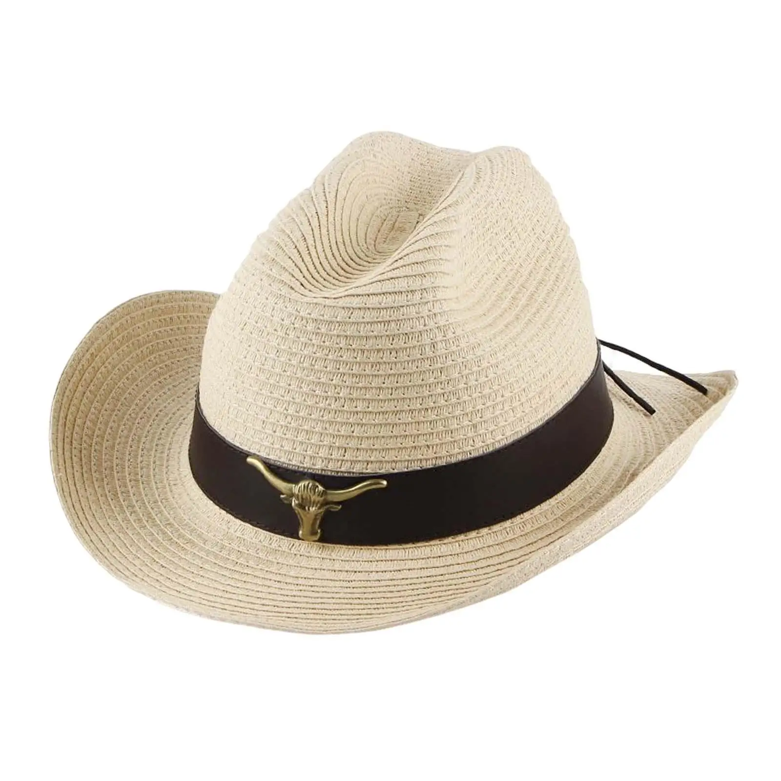 Fashionable Western Cowboy Hat Sun Protection Hat Wide Brim Straw Cow Decorate for Summer Outdoor Leisure Cowgirl Beach Adults