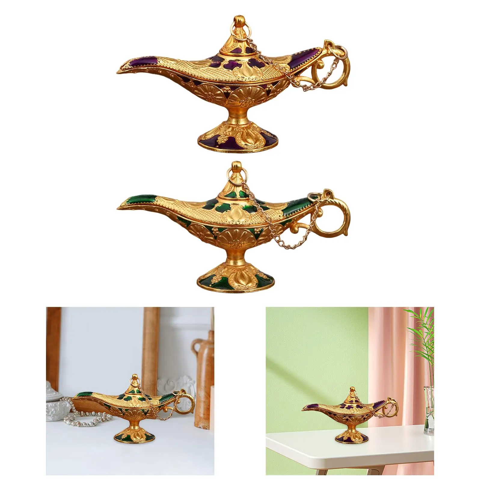 Genie Lamp Desktop Ornament Classic Arabian Stage Show Props Wishing Light for Birthday Gift Wedding Party Living Room Table