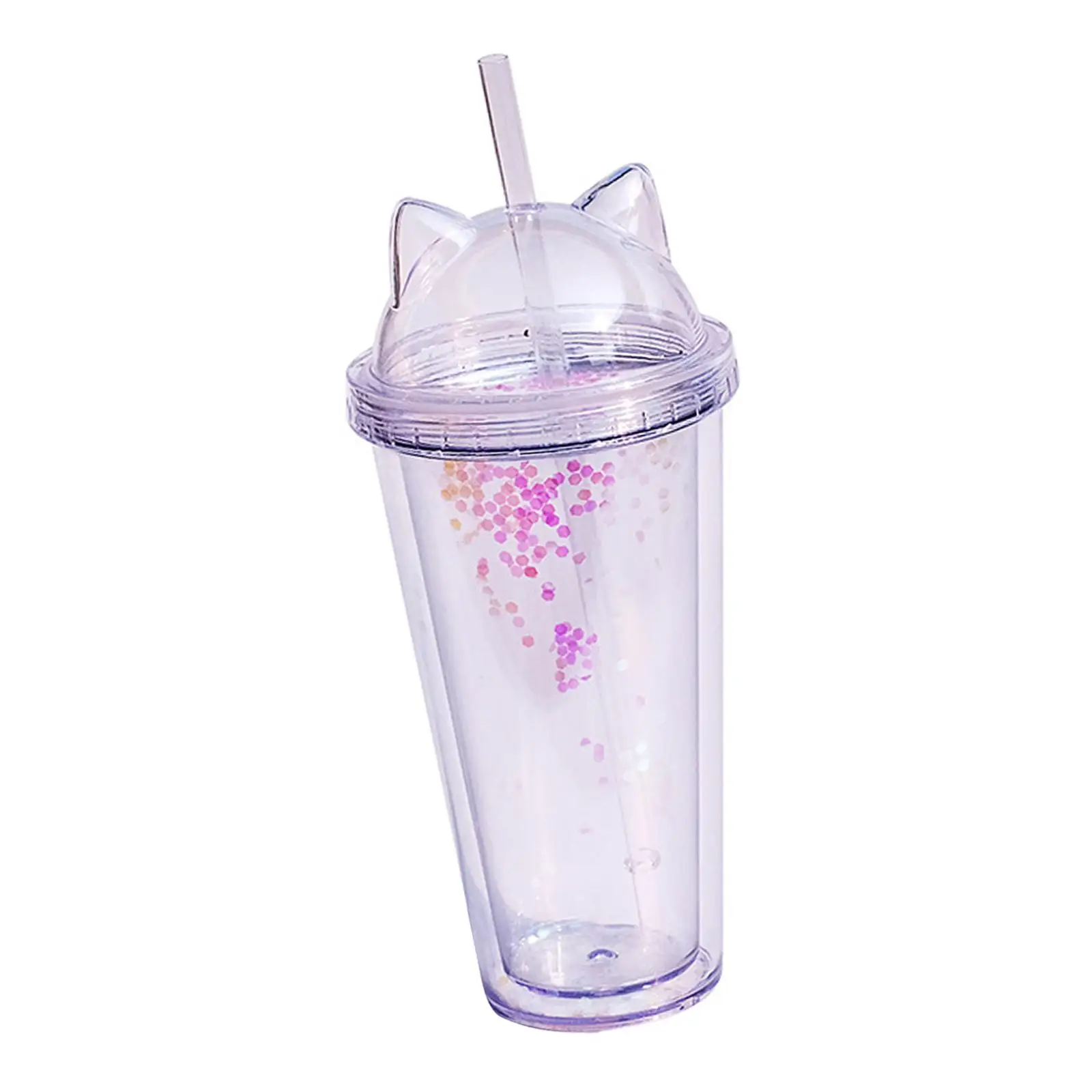 Sequins Double Wall Tumbler with Straw & Lid for Shopping Camping Outdoor Travel Hot and Cold