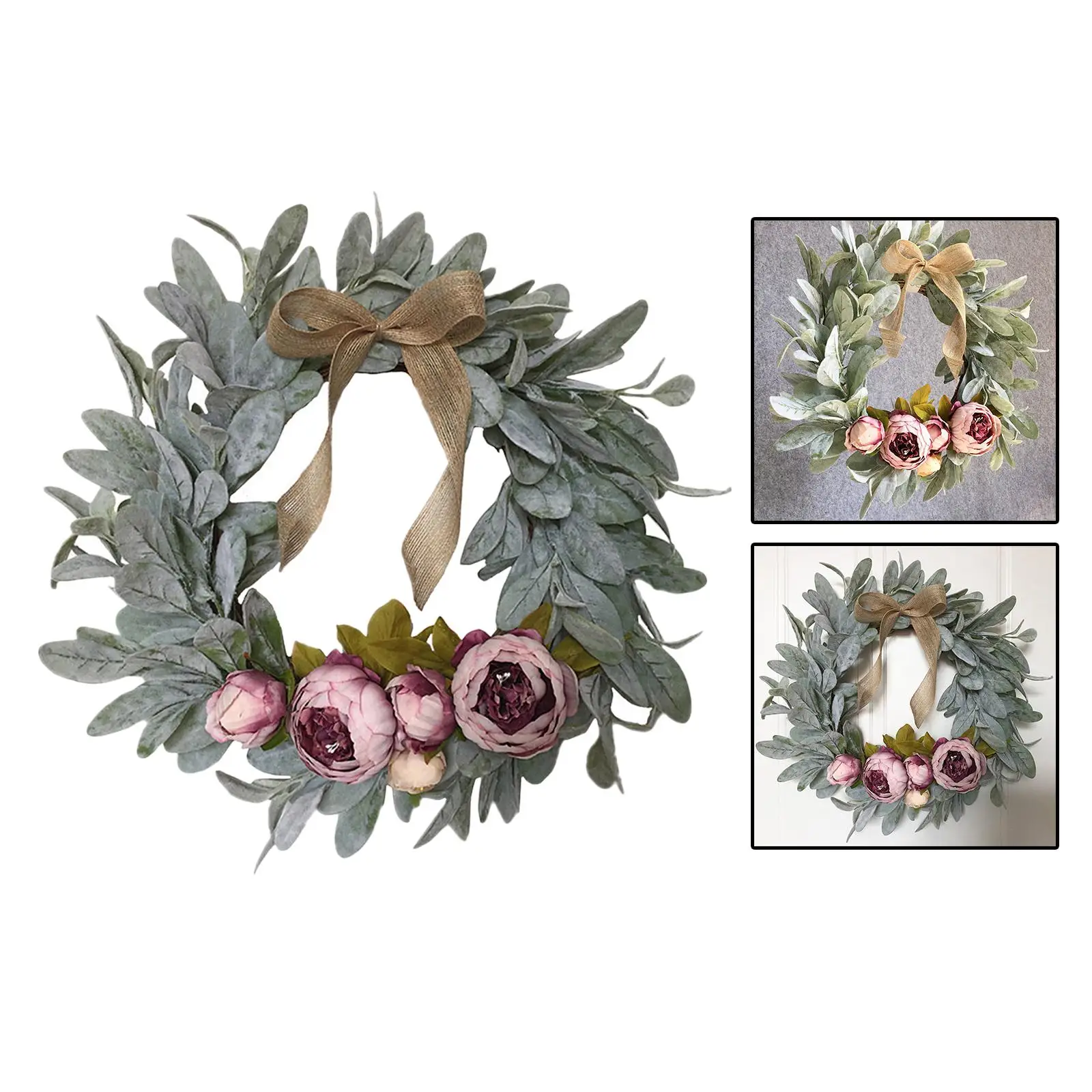 18 Inches Peony Wreath Flower Garland  with Green Leaves  Wedding Decoration