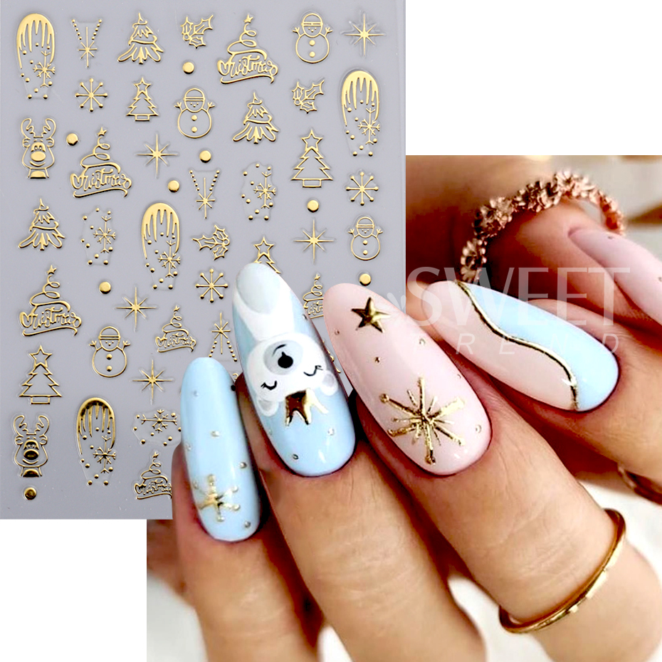 Best of 3D Gold Silver Christmas Nail Sticker Winter New Year Snowman Snowflake Decal Holographic Santa Tree Slider For Manicure Decor Reviews & Tips - Image 4