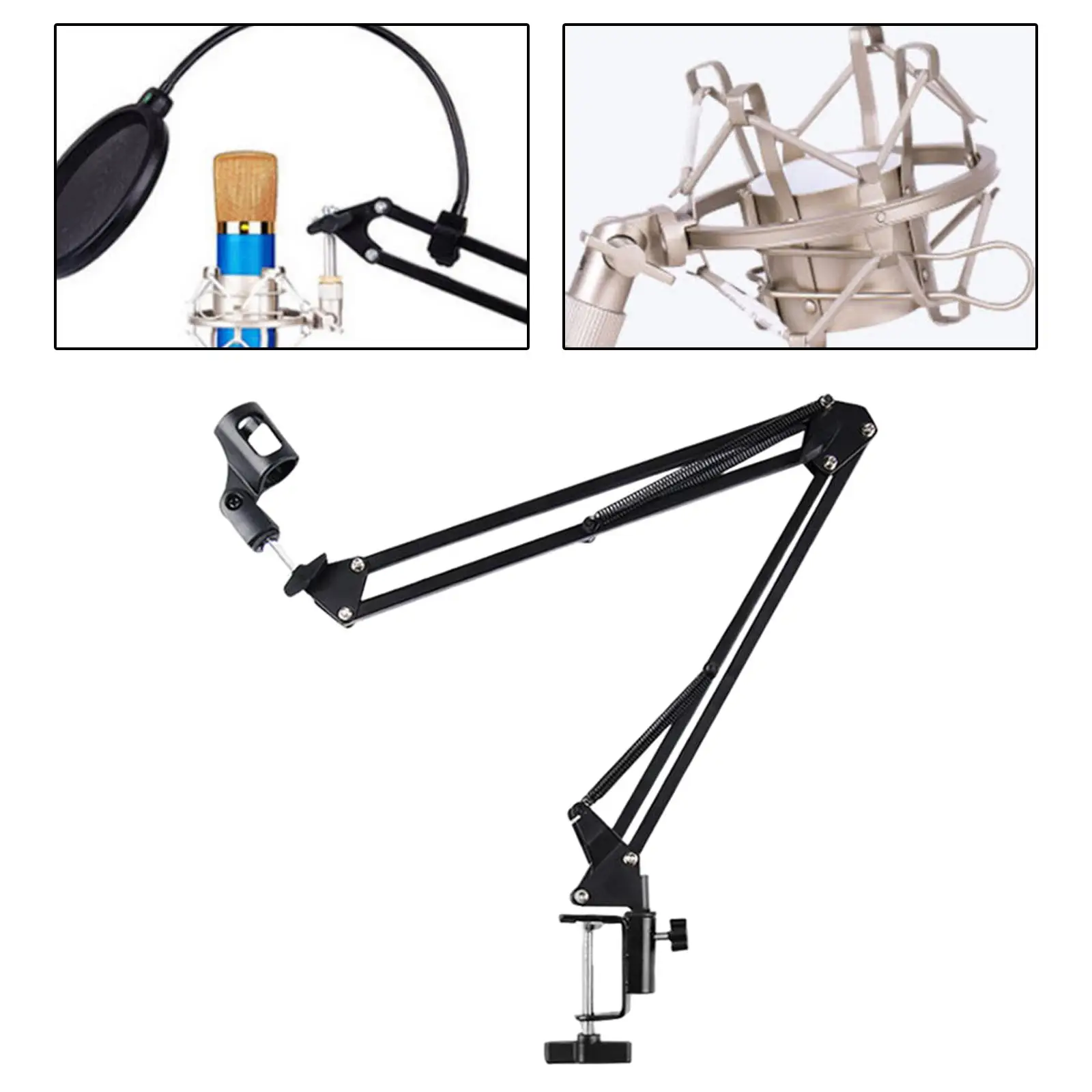 Adjustable Mic Stand Stable with Desk Clamp Sturdy Universal Steel Desktop Holder Mic  Mount for Broadcasting Studio