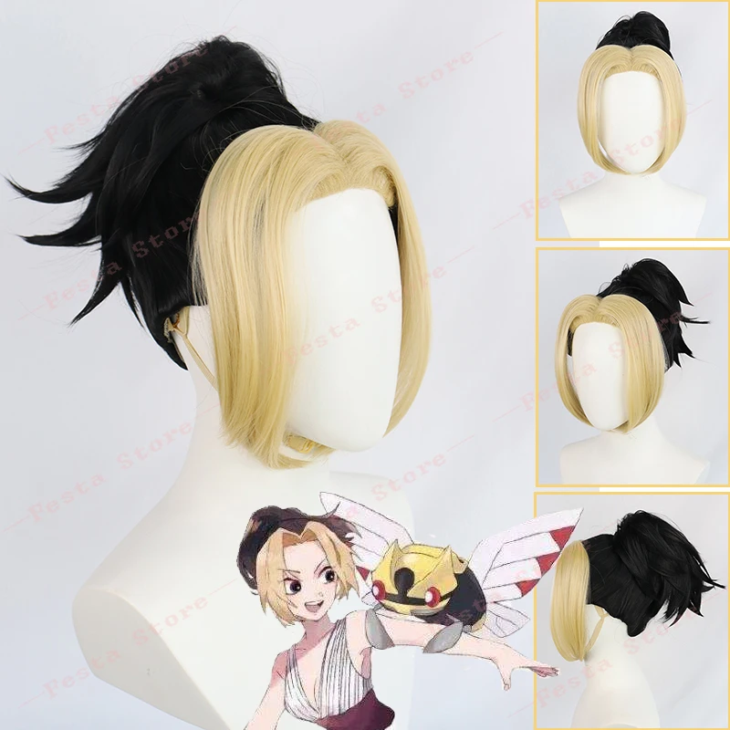 Anime Costumes Anime Demon Slayer Makio Cosplay Black Yellow Wig Tengen Uzui Wife Kimetsu No Yaiba Season 2 Fiber Hair Free Wig Cap Girls Hair cosplay